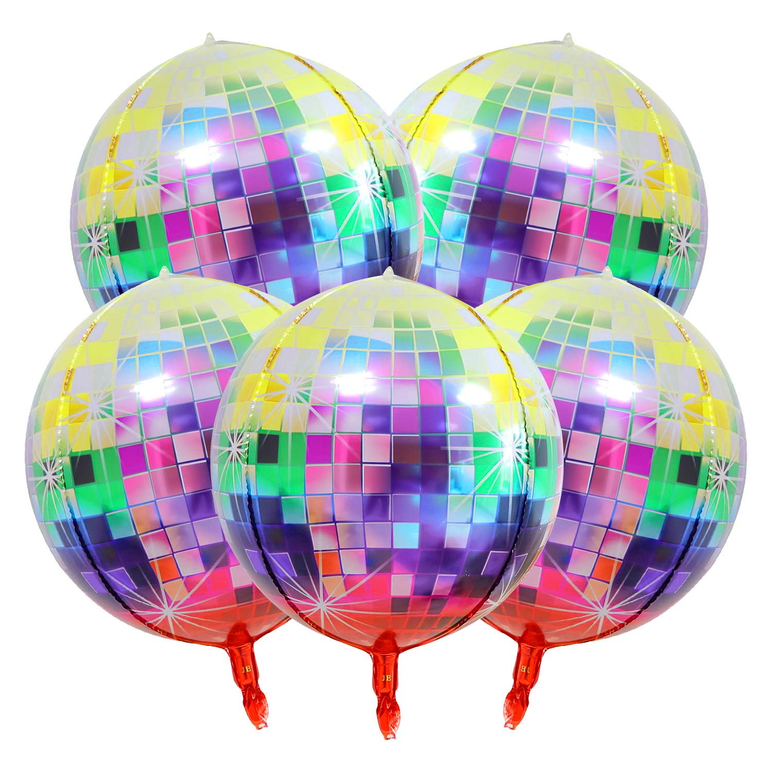 5 Pieces 22 Inches 4D Disco Ball Balloons Large Laser Foil Balloon Metallic Mirror Balloon for