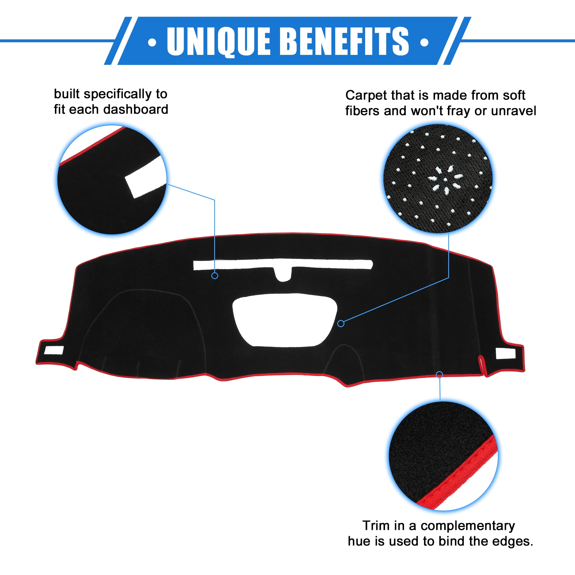 Unique Bargains Dashboard Cover Mat for Chevy Silverado 2019-2022 Durable Polyester Red Front Dash Cover Mat