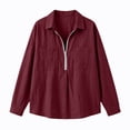 thumbnail image 6 of Womens Textured Golf Shirts Long Sleeve Half Zip Collared V Neck Loose Fit Sweatshirt Pullover with Chest Pockets for Business Casual Work Office, Wine, M, 6 of 7
