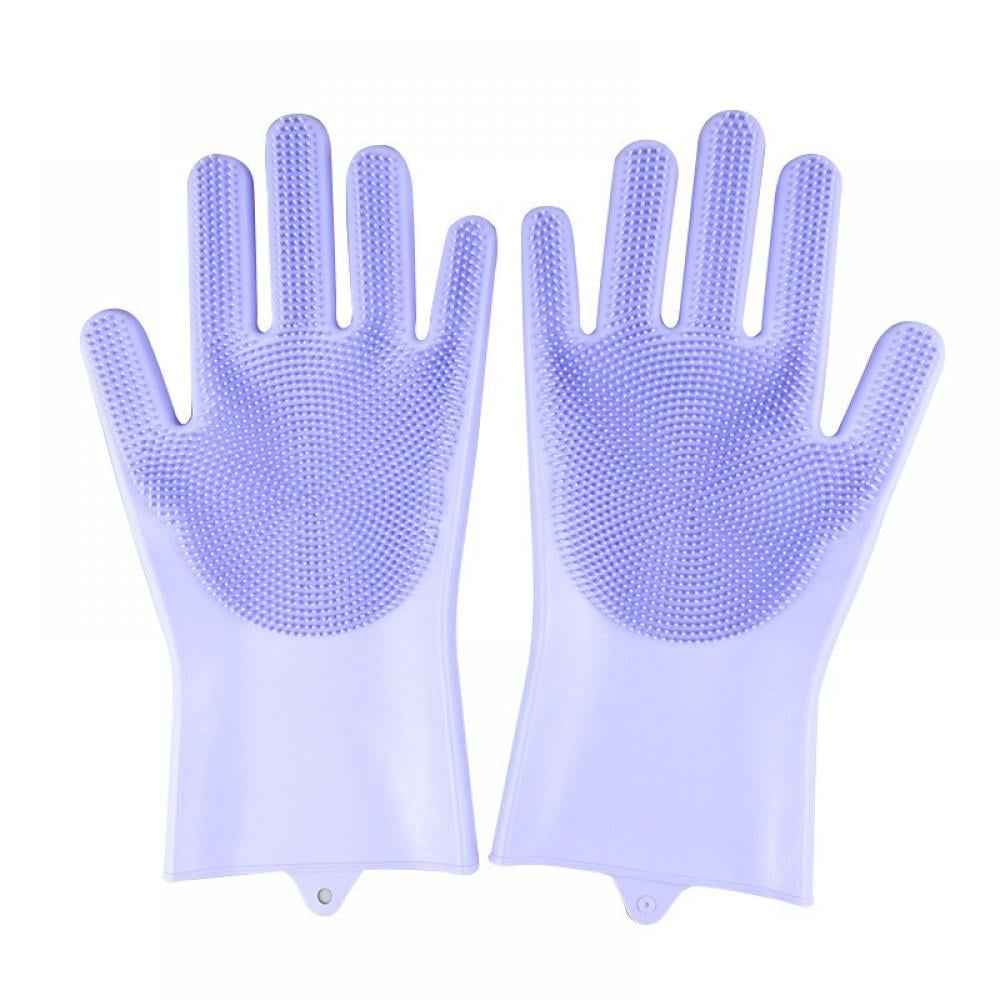 1 Pair Magic-Dish Cleaning Washing Gloves Dishwashing Silicone Rubber Scrubber 
