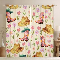 Homewish Rustic Western Cowgirl Curtains Pack of 2 (42x84 Each),Cartoon Daisy Flower Curtains Blackout,Pink Brown Bedroom Curtains For Girls Kids,Ultra Soft Home Decor