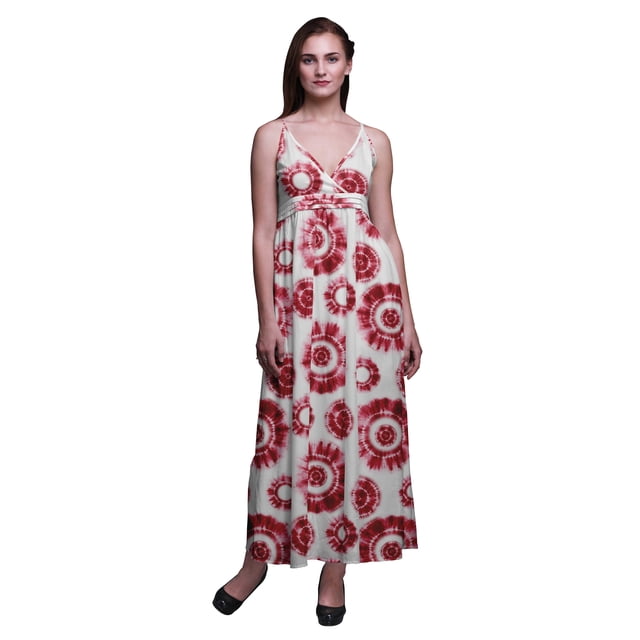 Bimba Robe Longue Chic Imprimée Teinture sur Nœuds pour Femmes, Style Bohème, Maxi d'Été, Tenue de Plage - Xxx-Grand