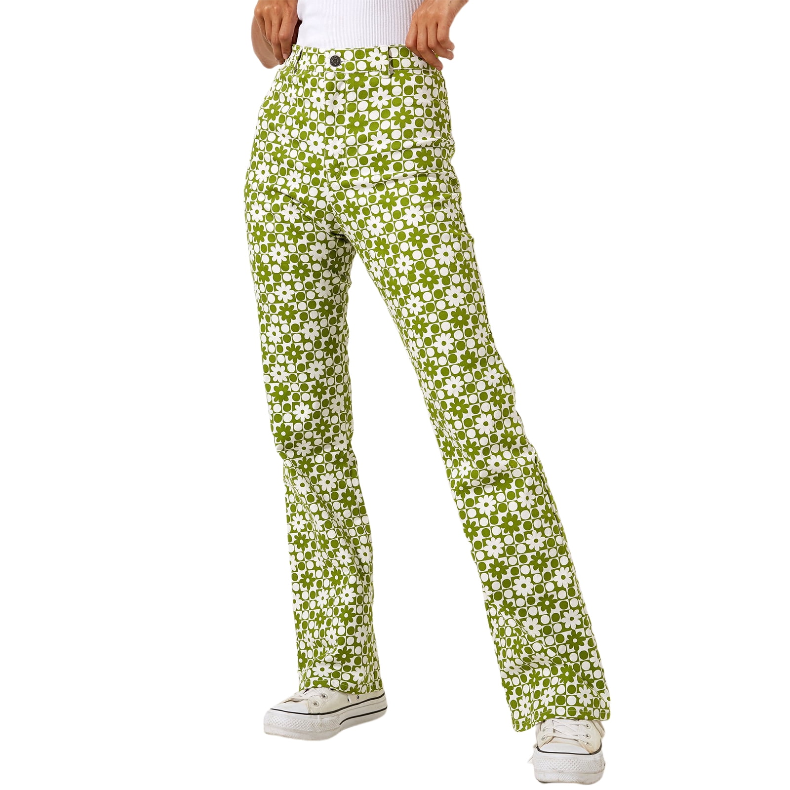 Women Printed Straight-Leg Pants Y2k 