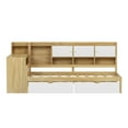 thumbnail image 5 of Twin Bed Frames with Storage, L-Shaped Corner Beds with Desk, Wood Daybed with Bookcase, Platform Beds with Drawers and Shelves for Living Room, Bedroom, Teens Room, Natural +White, 5 of 8