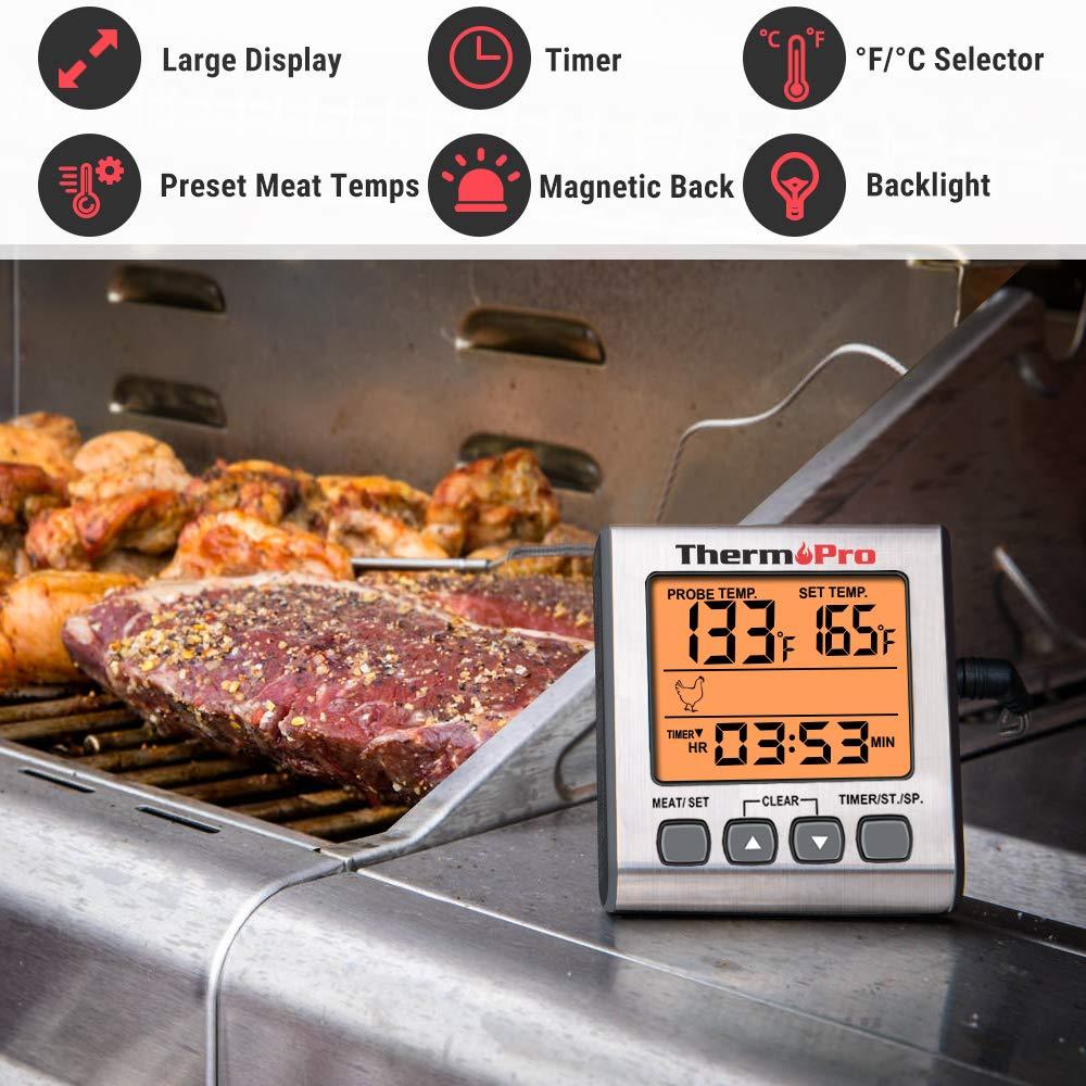 ThermoPro TP-16S Digital Meat Thermometer Accurate Candy Thermometer Smoker Cooking Food BBQ Thermometer for Grilling with Smart Cooking Timer Mode and Backlight - image 7 of 7