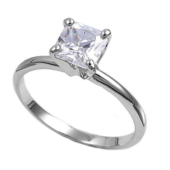 Solitaire Princess Cut Cubic Zirconia Ring Sterling Silver 925 Size 6