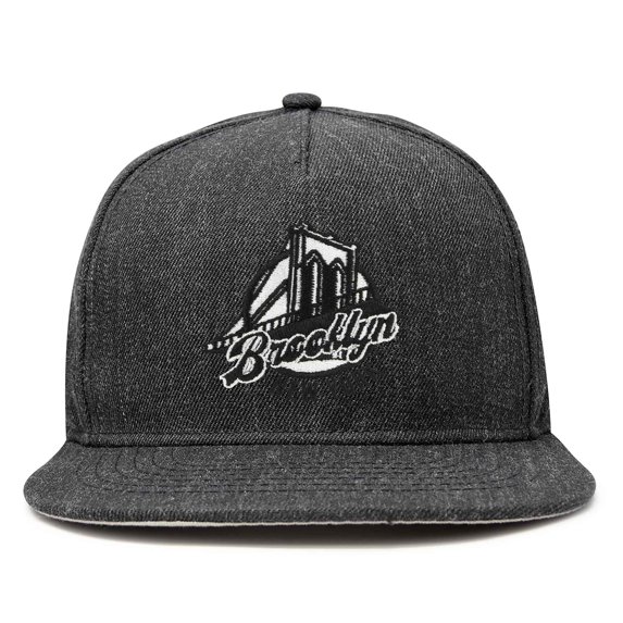 DALIX Retro Brooklyn Hat Flat Bill Snapback Embroidered Baseball Cap in Dark Gray