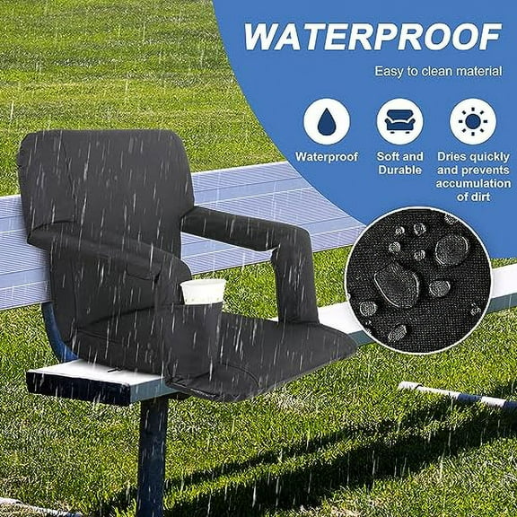 HomGarden Portable Reclining Stadium Seat for Bleachers, Stadium Chair with Padded Back Support Armrests and Cushion Wide for Sport Events, 6 Recline Positions