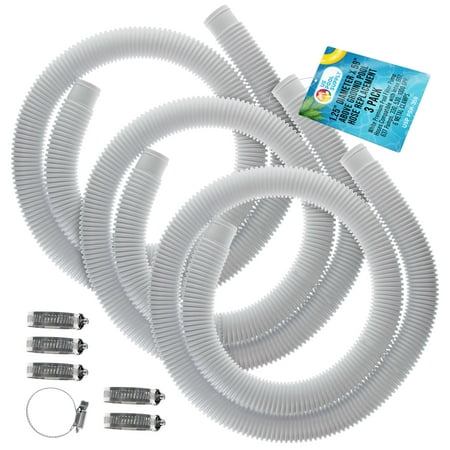 U.S. Pool Supply Above Ground Pool Hose Replacement 1.25" Diameter x 59" Long, 3 Pack - White Premium Pool Filter Pump Hoses Compatible with Intex 607, 637 Pumps, 330, 530, 1000GPH, 6 Metal Clamps