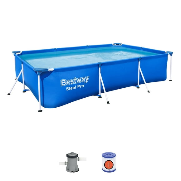 Bestway Steel Pro 9.8 x 6.6 x 2.2 Foot Above Ground Pool with Pump, Blue