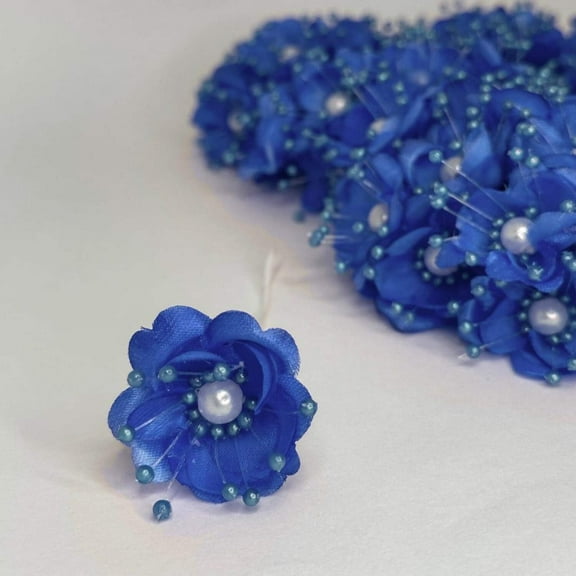 Organza and Satin Flower with Pearl Spray Royal Blue (72 Flowers)