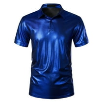 HBYJLZYG Golf Shirts For Men Short Sleeve Casual Button Shirts Summer Shiny Stage Style Sport Fitness Tops Blue