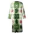 thumbnail image 3 of Women's Casual Crew Neck Christmas Print Mid-Length Dress with Pockets, Long Sleeve Holiday Party Dress with Festive Pattern, A-Line Swing Vintage Style,Army Green,Size L, 3 of 4