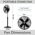 thumbnail image 4 of HUNTER - 97316 - Classic S16 Oscillating Standing Fan Adjustable Height 16 Inch 3 speeds, 4 of 10