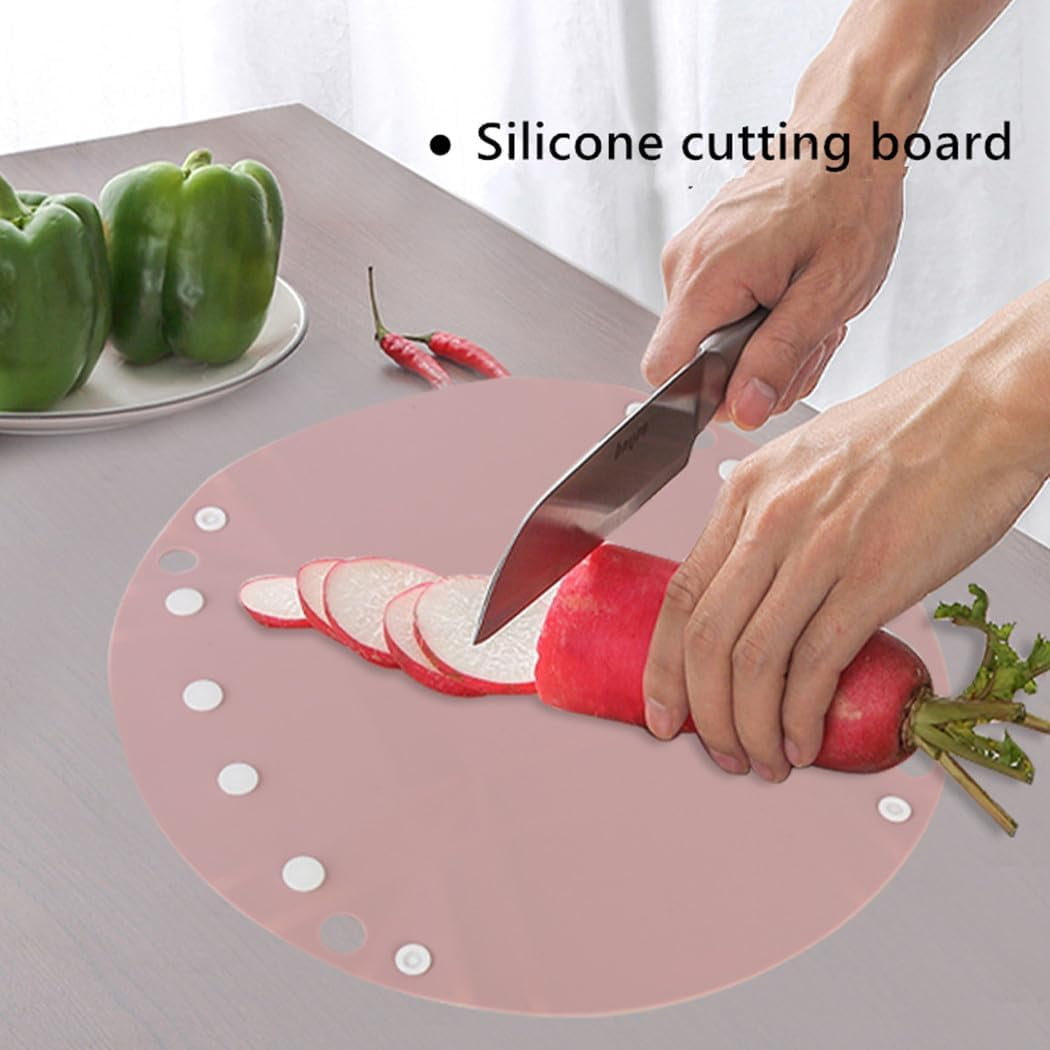MKEUDQ-Camping Floded Cutting Silicone Board with Ceramic knife, Cutting, Plate mat, Cleaning basket All In One,Space-saving & easy to carry,Gifts for Campers Happy Camper,Camping Accessories for RV
