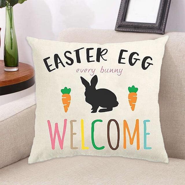 Fiudx Funda de Cojín de Pascua, Cojín de Lino, Decoración de Sofá Multicolor, Ambiente Festivo, Material Transpirable, para Sala de Estar, Fácil Limpieza, Decoraciones de Pascua