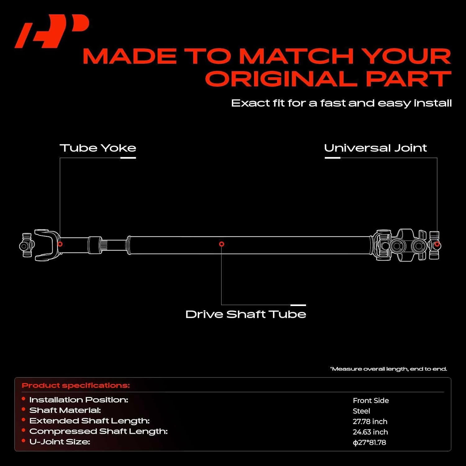 A-Premium Front Complete Drive Shaft Prop Shaft Driveshaft Assembly Compatible with Chevrolet Blazer K10 K20 Pickup & GMC Jimmy K15 K20 K1500 K2500 Pickup