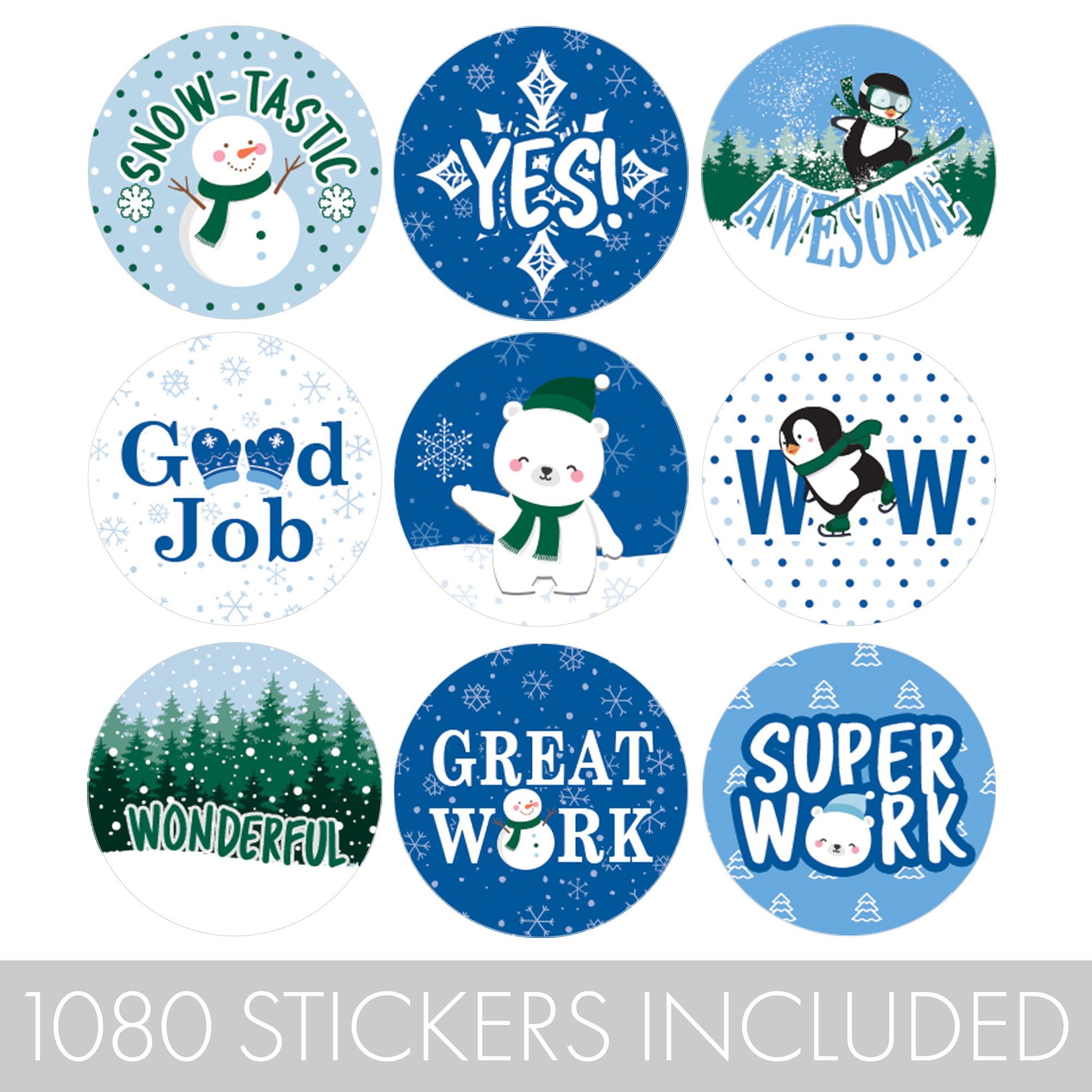 Distinctivs Winter Theme Teacher Motivational Reward Stickers for Students  - 1,080 Stickers 