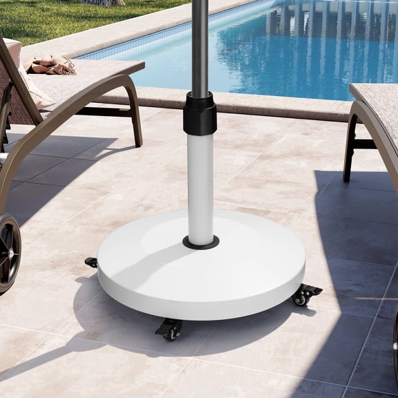 Crestlive Products 45 lbs Round Heavy Duty Concrete Patio Umbrella Base with 4 Wheels, White