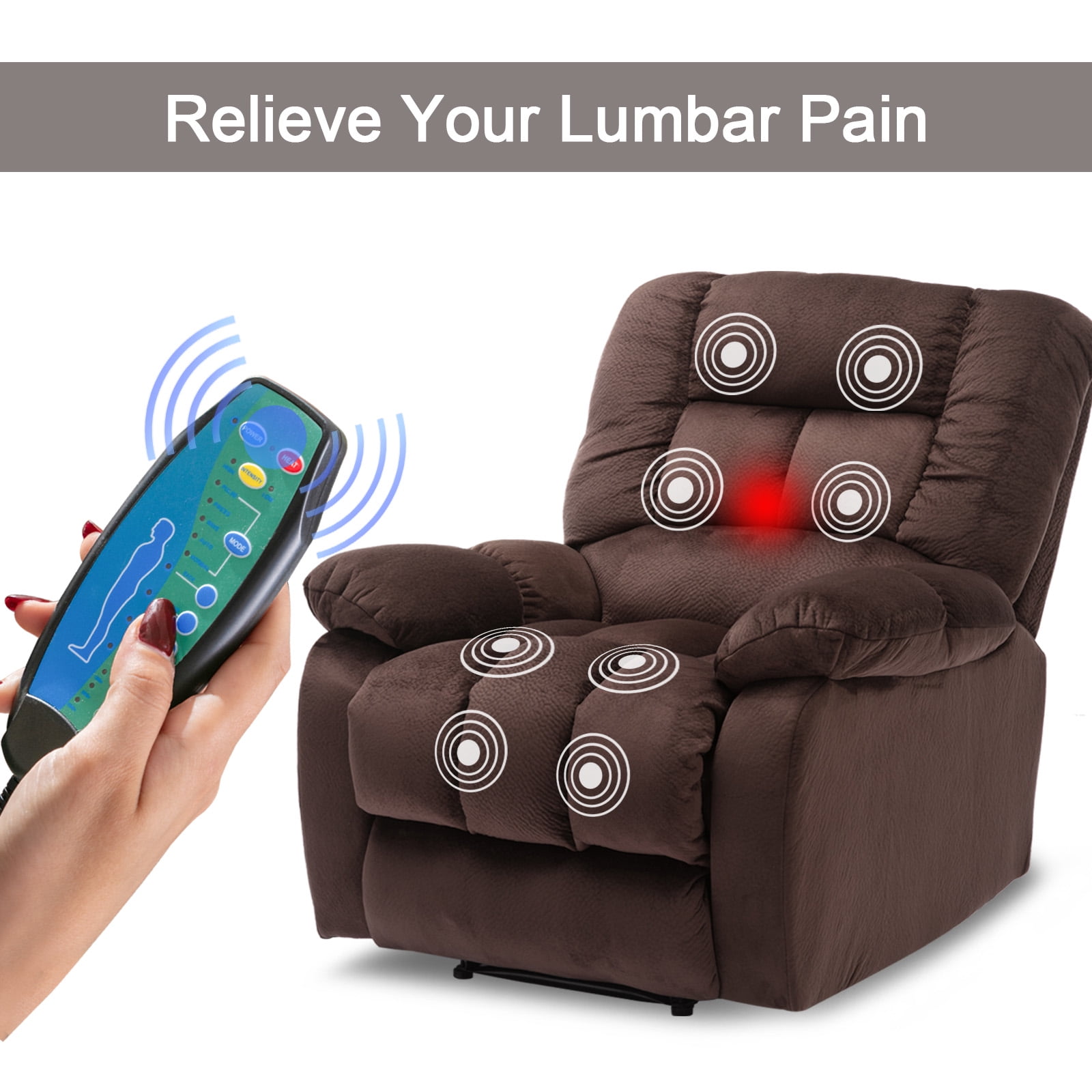 Botiff Massage Recliner Chair, Overstufffed Recliners for Living Room, Gray