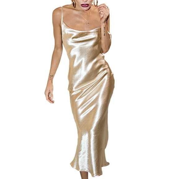 XXXITICAT Women's Sleeveless Spaghetti Strap Satin Dress Cocktail Evening Party Dresses(GO,S)