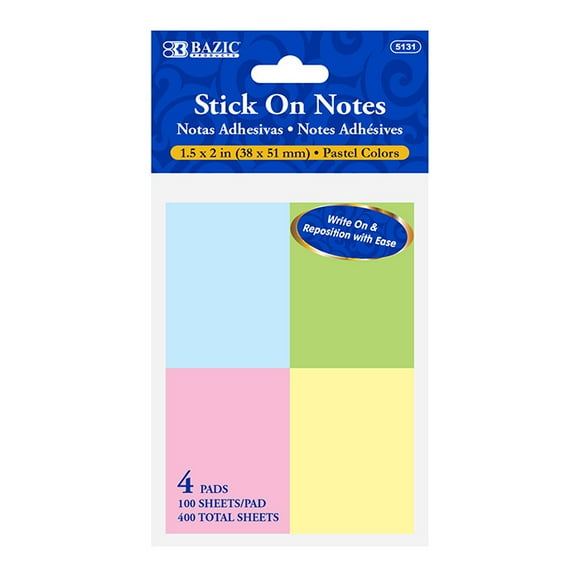 Bangkit USA Corporation 5131 BAZIC 100 Ct. 1.5 X 2" Stick On Notes (4/Pack)"