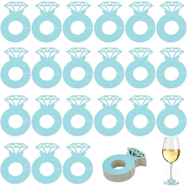 100 Pcs Diamond Ring Paper Glass Markers - Name Tags for Champagne Cocktail & Birthday Party