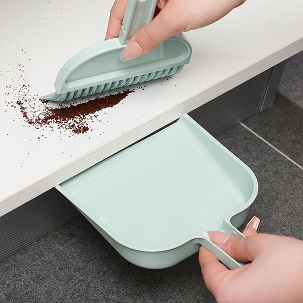 Desktop Mini Cleaning Brush Set with Dustpan | Compact Plastic Debris Sweeper | Desk Keyboard Cleaner | Microfiber Soft Bristles | Portable | Pink Blue | 1 Pc | 8.07x5.71x1.57in