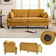 thumbnail image 2 of 68" Wide Mid-Century Modern Loveseat Sofa Couch with Wood Legs & Storage Bag, 2 Seater Sofa Couches with LED Light, USB Charging Port, for Living Room, Dorm, Bedroom, Apartment, Mustard yellow, 2 of 9