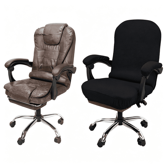 AUQ Office Chair Cover with Armrest Covers Stretchable Desk Chair Cover Thick Checked Jacquard High Back Office Seat Cover for Universal Rotating Chair(Large Size,Black)