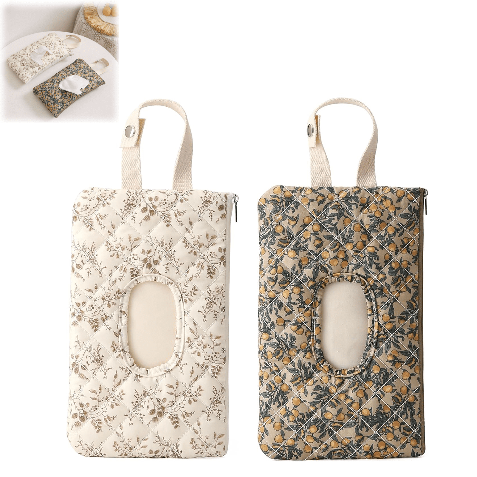 2 Pack Quilted Floral Diaper and Wipes Pouch Portable Stroller Travel Wipes Case Hanging Wet Wipe Holder Bag(wxx)