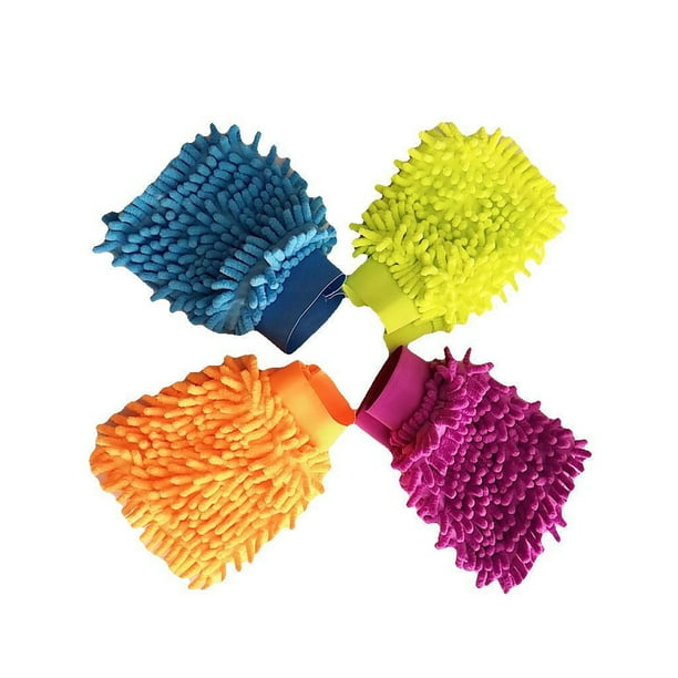 Bearachild Guante de de coches de microfibra de aplicación amplia de 4 piezas para una limpieza eficiente del coche fabricado con chenilla Suministros de limpieza para el hogar