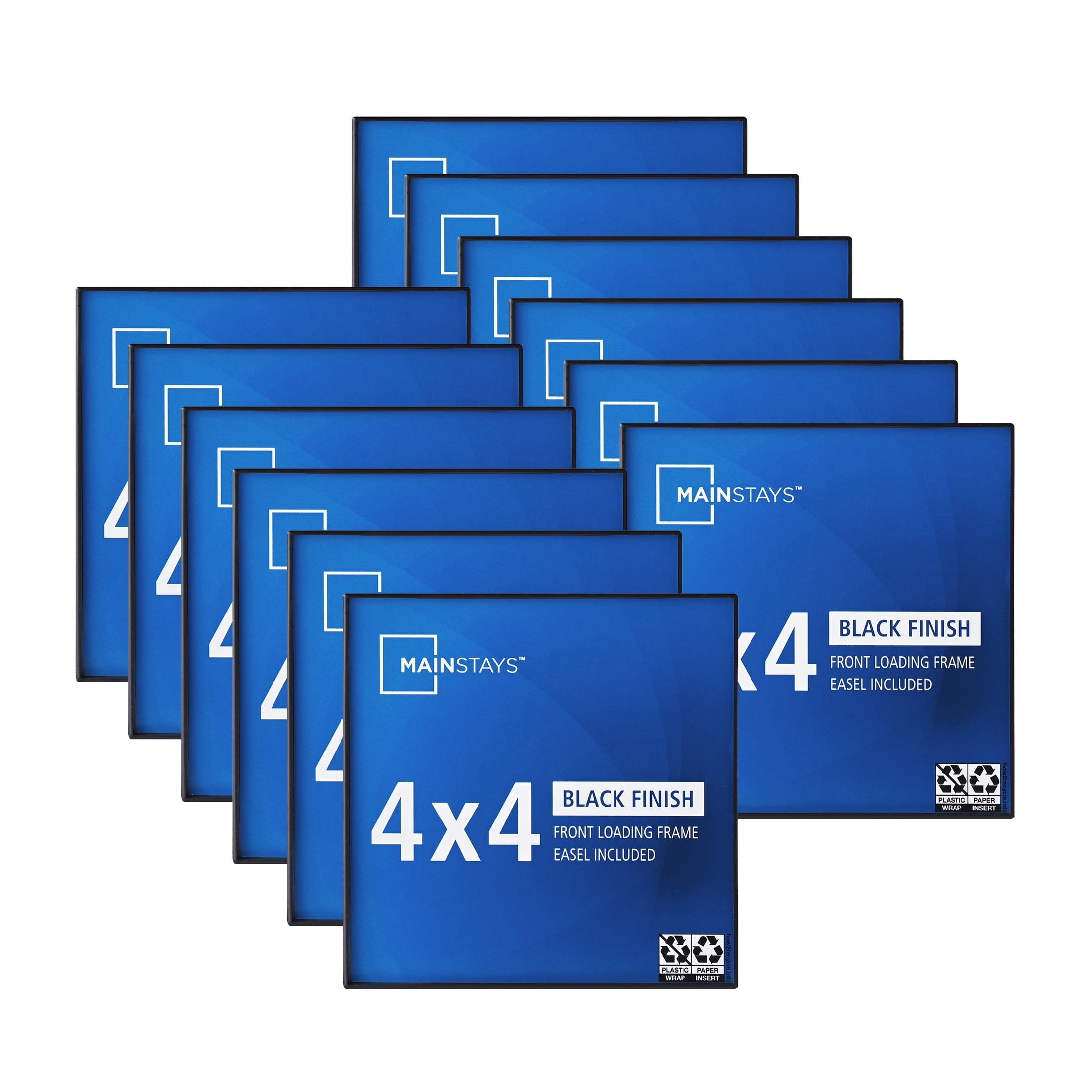 Mainstays 4x4 Front Loading Picture Frames, Black, Set of 12