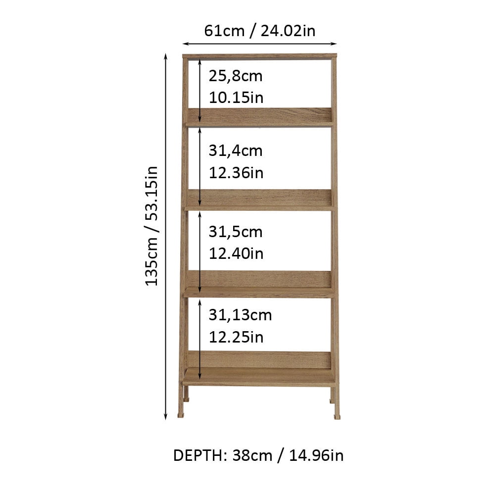 Madesa Modern 5-Tier Ladder Shelf Pantry Storage Space 24 Inch Wooden Free Standing Bookshelf Utility Shelves for Home Office Study Room and Kitchen  - Rustic