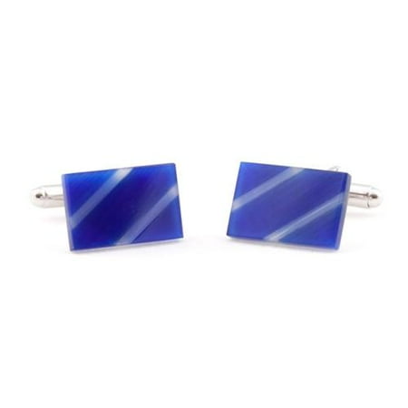Cuff Daddy Silvertone Blue Slash Glass Cuff Links