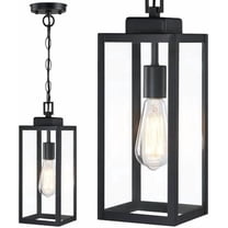 15'' Large Outdoor Pendant Light, Modern Outside Chandelier Outdoor Hanging Lantern Light, Matte Black with Clear Glass, Exterior Pendant Lighting Fixture Ceiling Mount for Porch, Gazebo, 1Pack