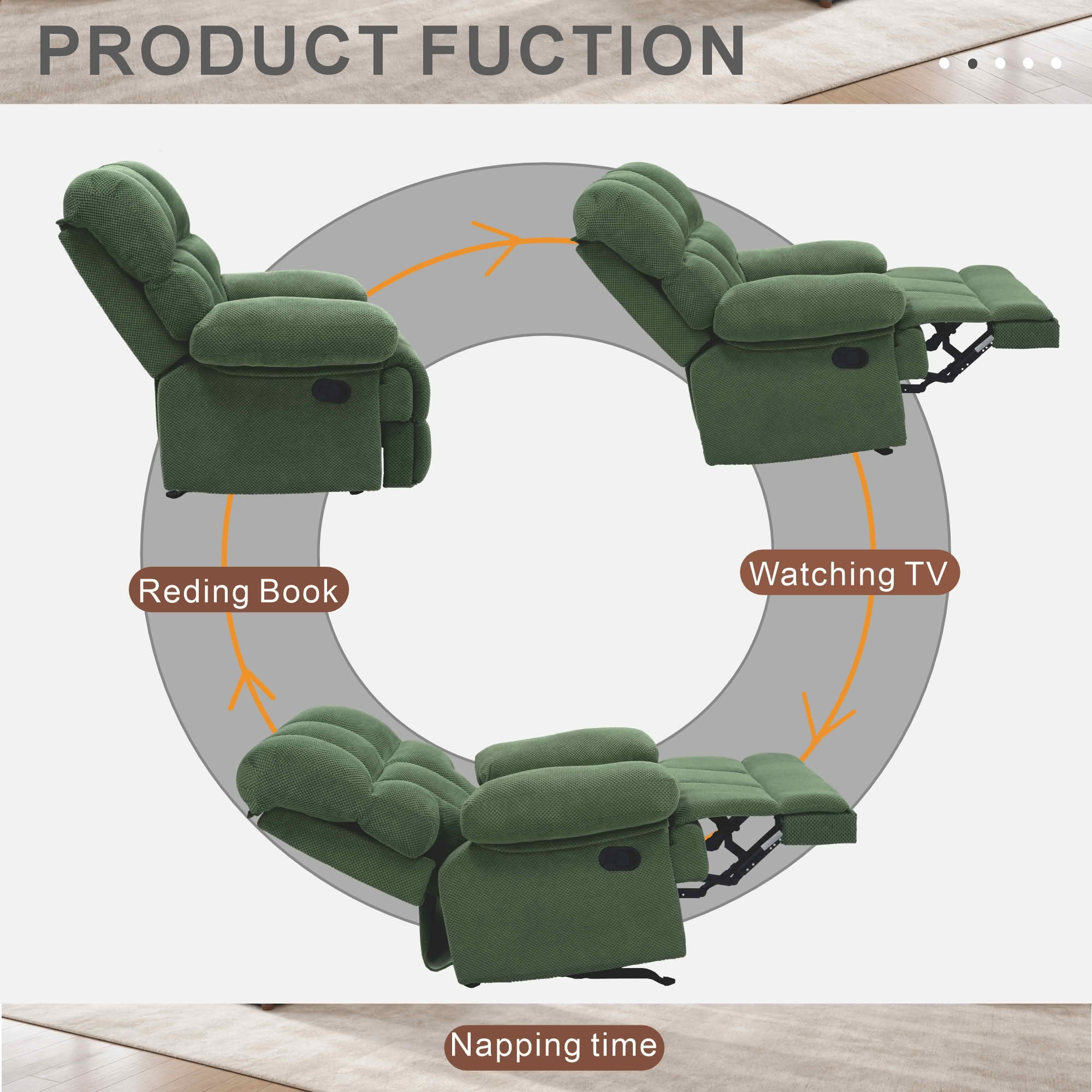 MAYEERTY Modern Manual Rocker Recliner Chair, Nubby Upholstery Fabric Rocking Recliner for Living Room, Nursery and Home Office