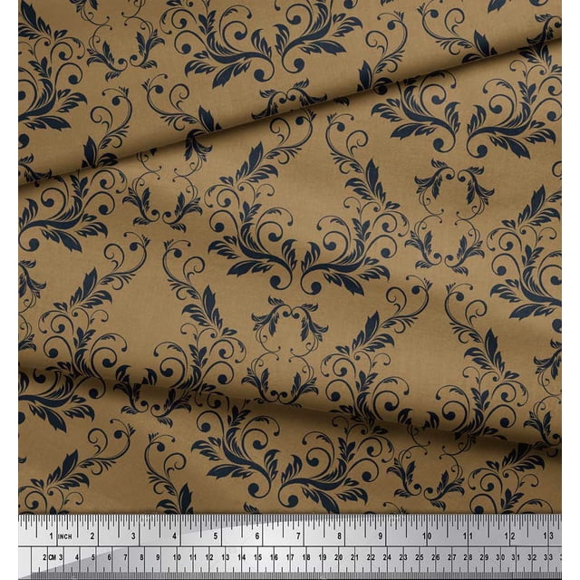 Soimoi Brown Rayon Fabric Filigree Damask Print Sewing Fabric Yard 42 Inch Wide