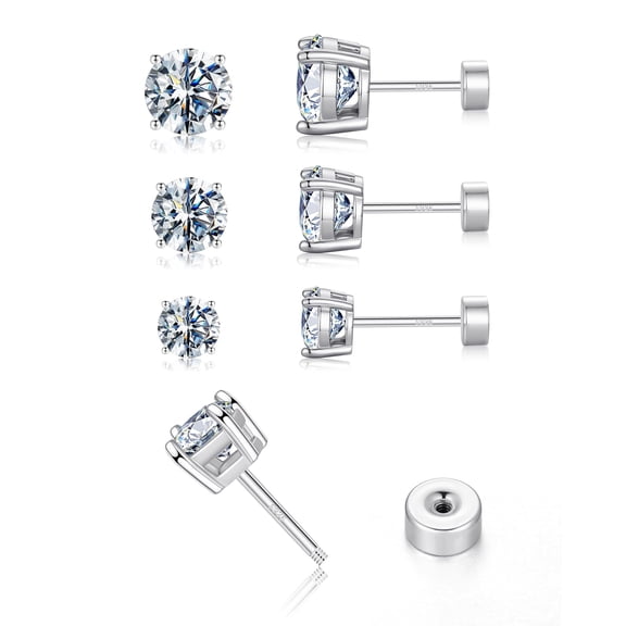 Turandoss Moissanite Earrings Set for Women D Color Vvs1 Solid 925 Sterling Silver Flat Back Stud Jewelry Teacher Appreciation Mothers Day Graduation Gifts for Her Mom Kids Teen Girls Wife Ideas