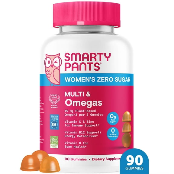 SmartyPants Women's Zero Sugar Multi & Omega-3 Gummies, Improved Formula, 90 Ct