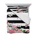 thumbnail image 7 of Pink Flowers Twin Size Down Alternative Comforter,Lightweight Comforter Quilt Bedding Set with Pillow Shams Spring Floral Butterflies Black White Striped Farmhouse Bed Comforter Duvet Insert 68"x86", 7 of 7