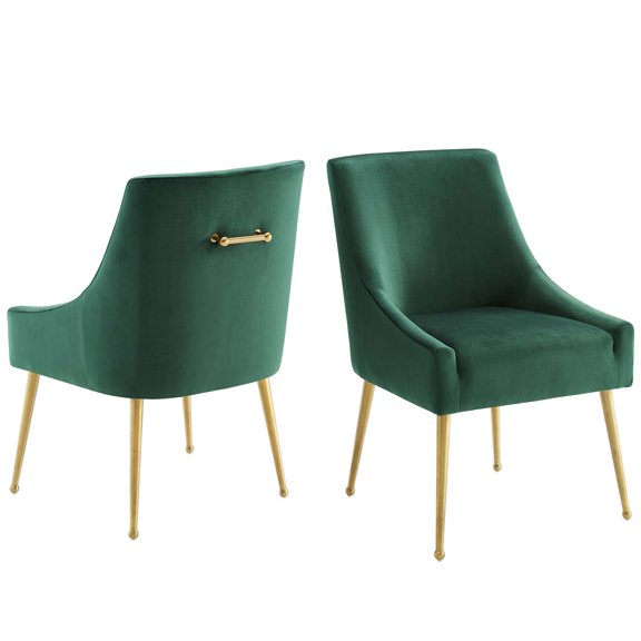 Side Dining Chair, Set of 2, Velvet, Metal Steel, Green, Modern Contemporary Urban Design, Kitchen Room Cafe Bistro Restaurant Hospitality