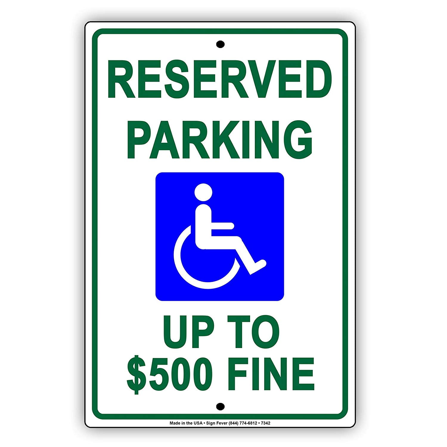 Reserved Parking For Disabled Handicapped Up to 500 Fine Notice Aluminium Metal Sign 8x12