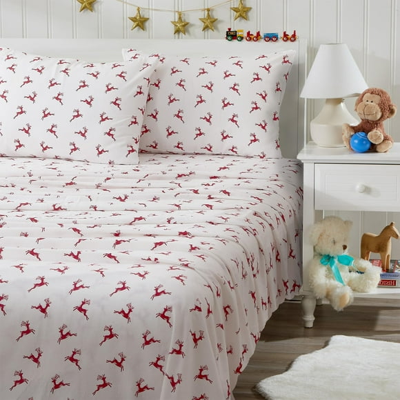 great Bay Home 100% Turkish cotton Queen Holiday Flannel Sheet Set Deep Pocket Fitted Sheet, Soft Sheets Warm Bed Sheets Pre-Shrunk & Anti-Pill Flannel Sheets (Queen,Reindeer)