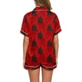 thumbnail image 4 of WTOBBY Ladies' Halloween Printed Pajama Set Loose Fit Casual Short Sleeve Top & Elastic Waist Shorts Two-Piece Sleepwear Comfortable Loungewear Home Outfit,Red 3XL, 4 of 6