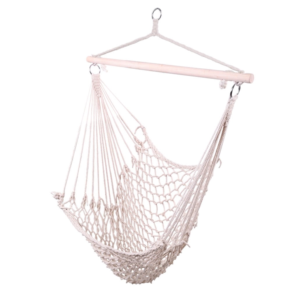 IVV Outdoor Swing Chair - Hanging Hammock Reading Chair - Soft Cotton Rope w/ Wood Stretcher - 250lbs Weight Capacity, Beige