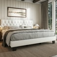 thumbnail image 4 of Honfach King Size Velvet Bed Frame with Upholstered Button Tufted Headboard, Platform Bed with Wooden Slats Support, No Box Spring Needed, Easy Assembly, Noise-Free, White, 4 of 9