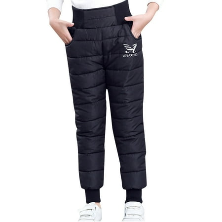 AOMPMSDX Little Girls Boys Snow Pants Thick Winter Warm Lined Kids Pants Girl Activewear Clothes Snow Wear Outfits Black 10 Years-12 Years