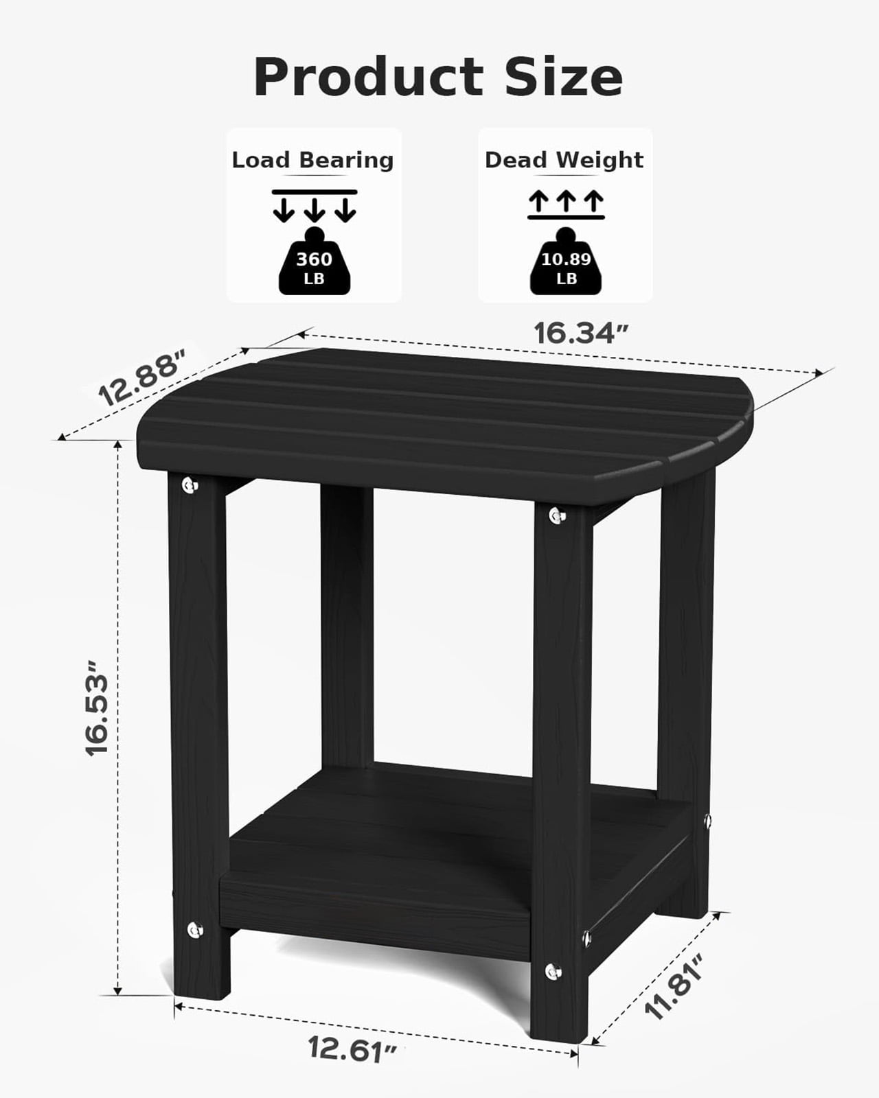 Side Table for 7-Piece HDPS Outdoor Sofa Patio Furniture Set, Black