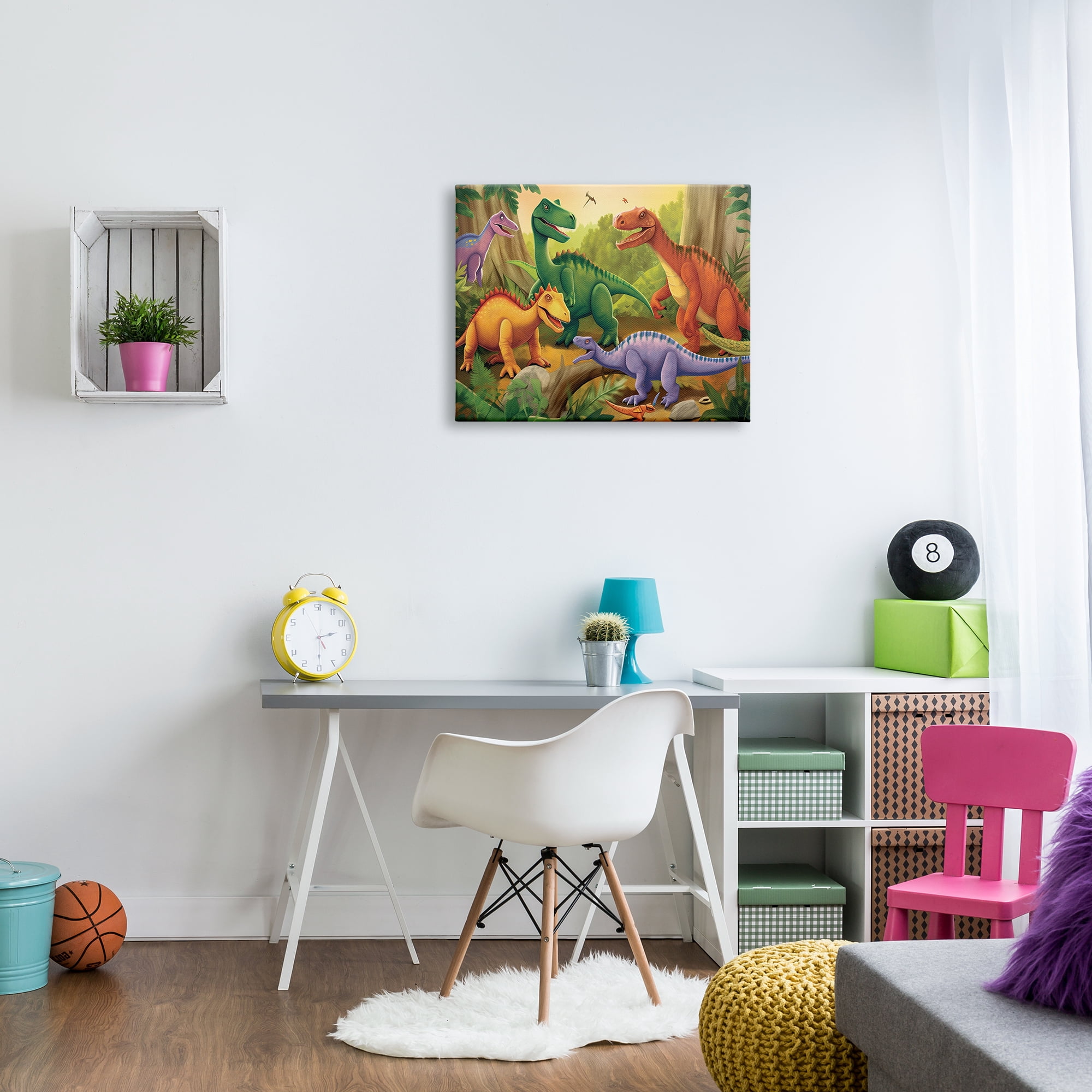 Stupell Industries Dinosaurs in Jungle Scene Animals & Insects Painting Gallery Wrapped Canvas Print Wall Art, 30 x 24